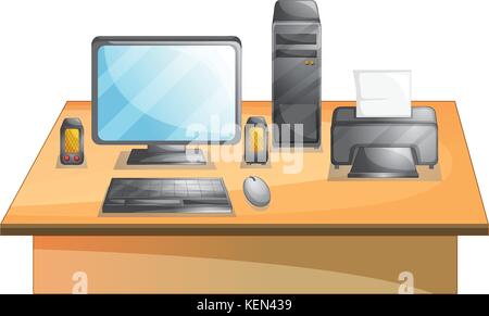 Illustration of a set of personal computer on a desk Stock Vector