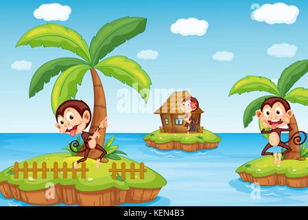 Illustration of the monkeys at the beach Stock Vector