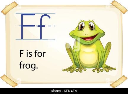 Literacy card showing the letter F with example object and sentence Stock Vector