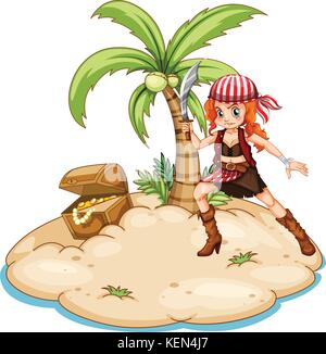 Illustration of a pirate on an island Stock Vector