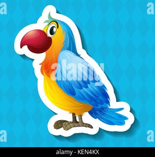 Sticker of a bird on a blue background Stock Vector