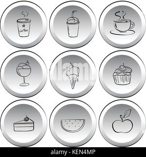 Illustration of the icons with foods and drinks on a white background Stock Vector