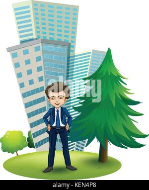 Illustration of a businessman outside the office on a white background Stock Vector