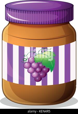 Illustration of a jar of grape jam on a white background Stock Vector
