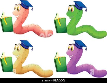 Illustration of the worms reading on a white background Stock Vector