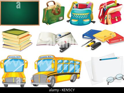 Sets of school supplies on a white background Stock Vector