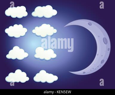Illustration of a sky with clouds and a moon Stock Vector