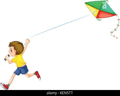 Illustration of a boy playing kite Stock Vector