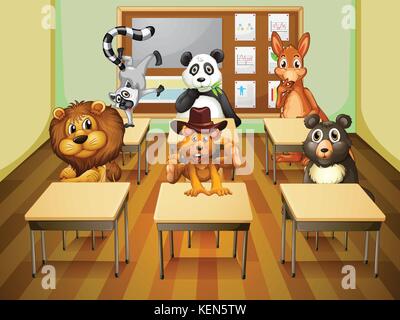 Illustration of many animals in a classroom Stock Vector