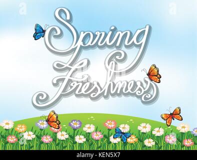 A spring freshness template showing a garden with butterflies Stock Vector