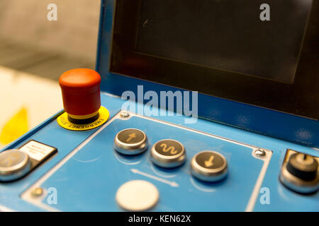 Control panel for metal cutting machine in metal work factory Stock Photo