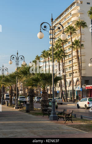 Finikoudes promenade in early morning - Larnaca, Cyprus Stock Photo