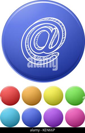 Small buttons and a big button with the at sign on a white background Stock Vector