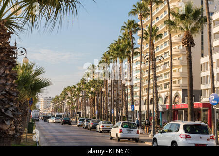 Finikoudes promenade in early morning - Larnaca, Cyprus Stock Photo