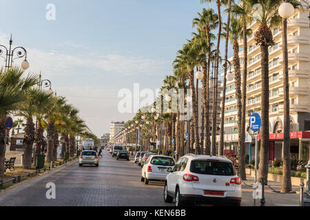 Finikoudes promenade in early morning - Larnaca, Cyprus Stock Photo