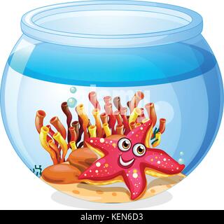 Illustration of a starfish inside the aquarium on a white background Stock Vector
