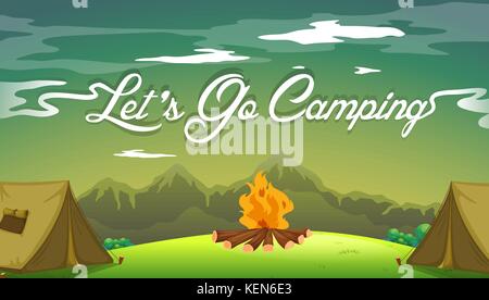 A poster showing a campsite with a campfire Stock Vector