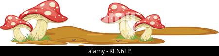 Illustration of mushrooms growing on the ground Stock Vector