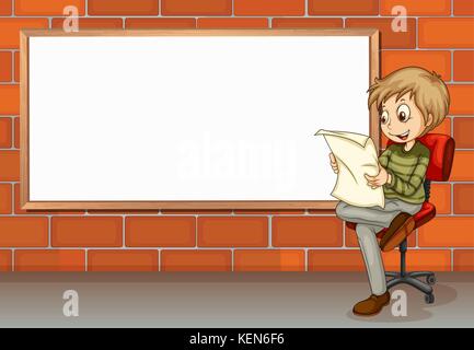 Illustration of a businessman reading beside the empty board Stock Vector