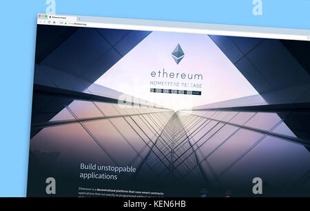 Moscow, Russia - October 22, 2017: The Ethereum website homepage on a monitor screen Stock Photo