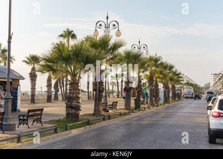 Finikoudes promenade in early morning - Larnaca, Cyprus Stock Photo