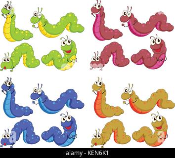 Illustration of a group of caterpillars on a white background Stock Vector