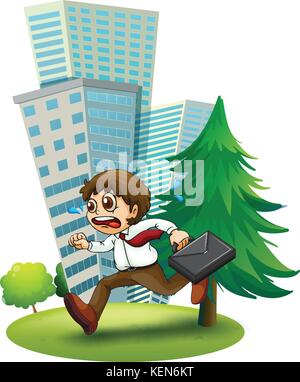 Illustration of a late man running hurriedly on a white background Stock Vector