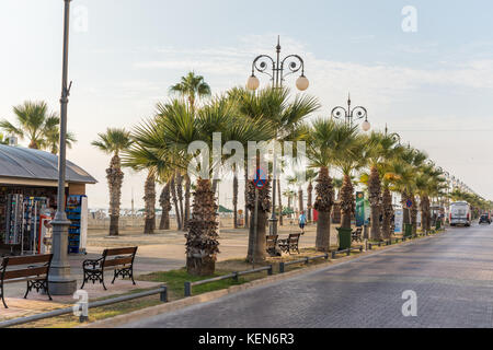 Finikoudes promenade in early morning - Larnaca, Cyprus Stock Photo