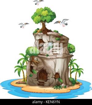 Illustration of a big house made of rock on a white background Stock Vector
