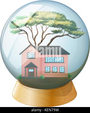 Illustration of a pink house inside the crystal ball on a white background Stock Vector