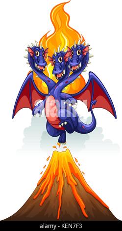 Dragon coming out of a volcano Stock Vector