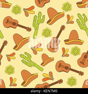 Mexico icons seamless pattern vector illustration. Traditional mexican elements background carnival or festival Stock Vector