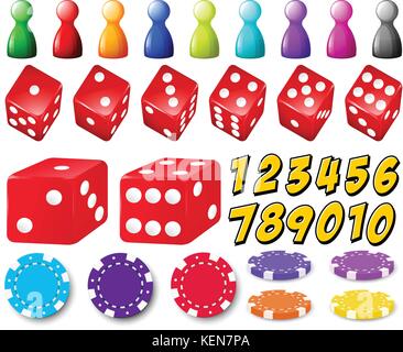 Set of number games with dice and coins Stock Vector