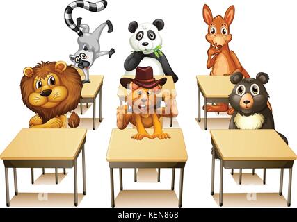 Illustration of many animals in a classroom Stock Vector