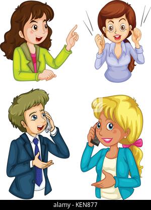 Illustration of the four business icons communicating on a white background Stock Vector