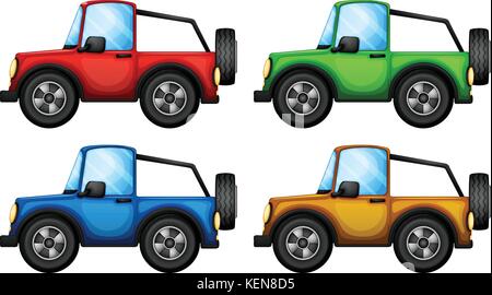 Illustration of the four colorful jeepneys on a white background Stock Vector