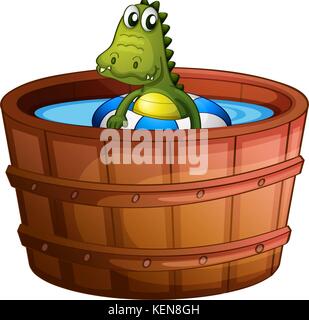 Illustration of a crocodile swimming at the bathtub on a white background Stock Vector