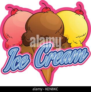 Flashcard showing three cones of ice cream Stock Vector