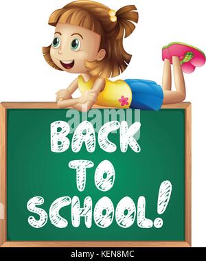 Illustration of a girl with back to school sign Stock Vector