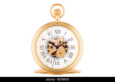 Vintage golden pocket watch, 3D rendering isolated on white background Stock Photo