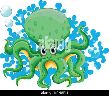 Octopus with coral background on white Stock Vector