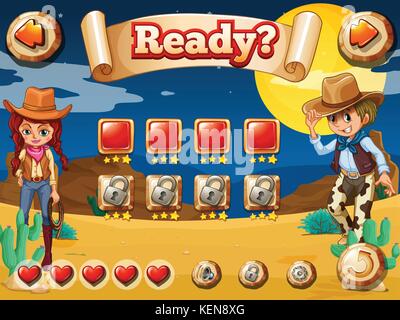 Wild west game theme with elements and icons Stock Vector