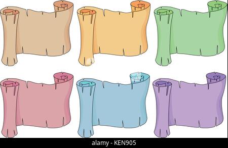 Illustration of the six empty paper scrolls on a white background Stock Vector