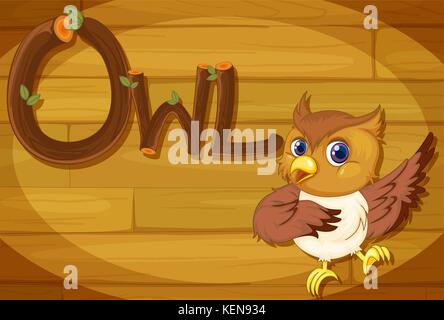 Illustration of a wooden frame with an owl Stock Vector