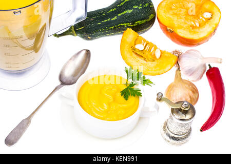 Preparation and mixing of pumpkin puree. Studio Photo Stock Photo