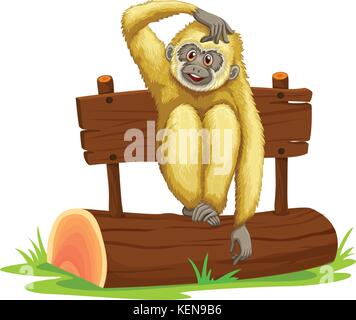 Illustration of a gibbon sitting on a log Stock Vector