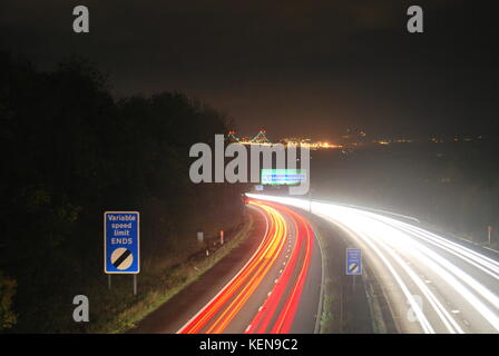 Light painting with Traffic on the motorway. Stock Photo