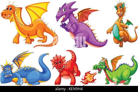 Dragons set on a white background Stock Vector