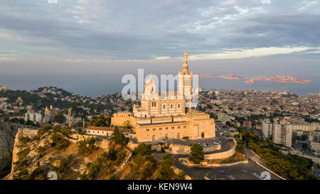 Aerial view of Notre-Dame de la Garde, symbol of Marseille Stock Photo