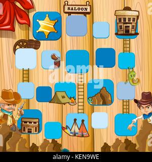Set of ladder boardgame with cowboy theme Stock Vector